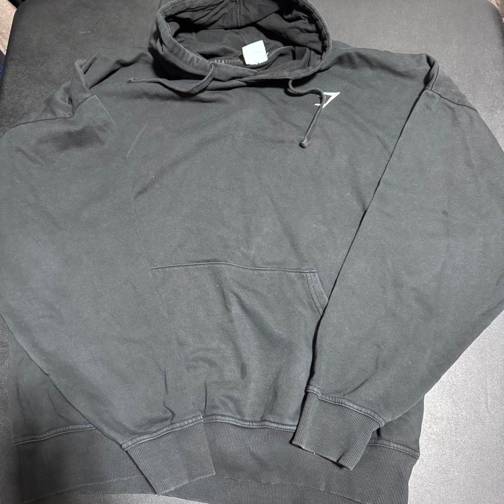 Gymshark Hoodie Mens XL Black Solid Pullover Activewear Gym Training Sweatshirt
